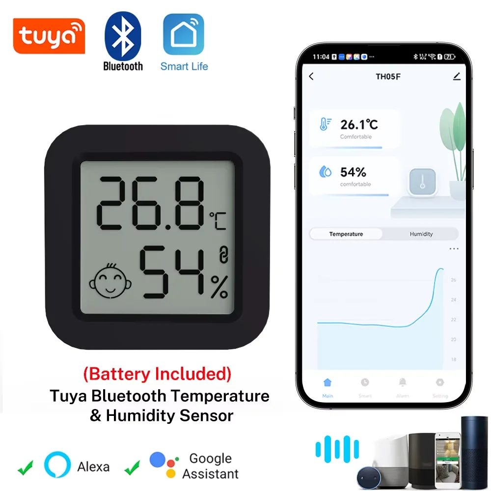 Tuya Smart Home Automation Humidity Temperature Sensor Mini LCD Display Bluetooth-Compatible 5.0 APP for Smart Life Alexa