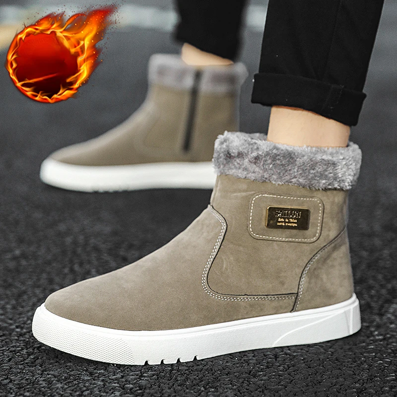 

Бархатные ботинки на платформе и молнии, 2023, обувь для мужчин, модная теплая хлопковая обувь с круглым носком, зимние Нескользящие короткие зимние ботинки