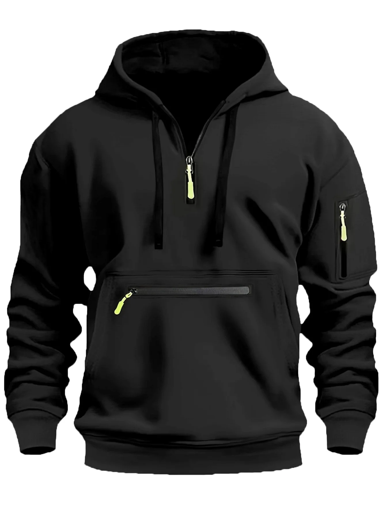 2024 Men's Hooded Sweater Leisure Sports Pullover Retro Harajuku Long Sleeve Zipper Multi-pocket Casual Loose Coat Street Wear 2