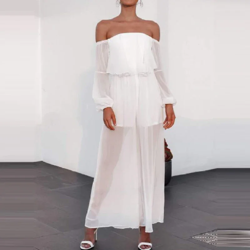 Autumn Women New One Shoulder Long Sleeves Fashion Chiffon Jumpsuit Casual Solid Color Elegant Slim Holiday Jumpsuit 2024 Summer