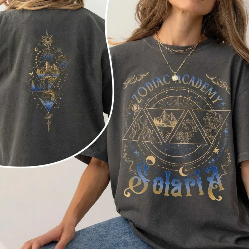 Sternzeichen-Akademie-Grafik-T-Shirt, Astrologie und Magie, Roman-Shirt für Fantasy-Fans, ideales Geschenk für Sternzeichen- und Buchbegeisterte