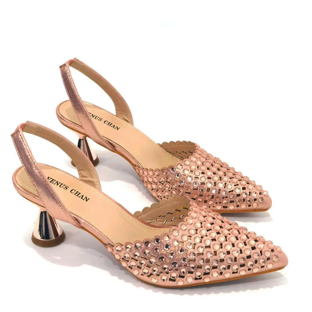 Italian Match Shoes and Bag Set The Champagne Color Italy Shoe and Bag Set Decorated with Rhinestone African Women Italian