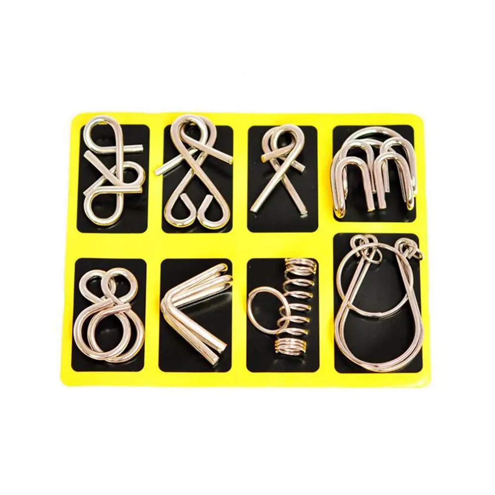 

High Quality Interesting 8PCS/Set Creative Kids Puzzles Game Toys Puzzle IQ Mind Brain Teaser Metal Wire Intelligence Toys