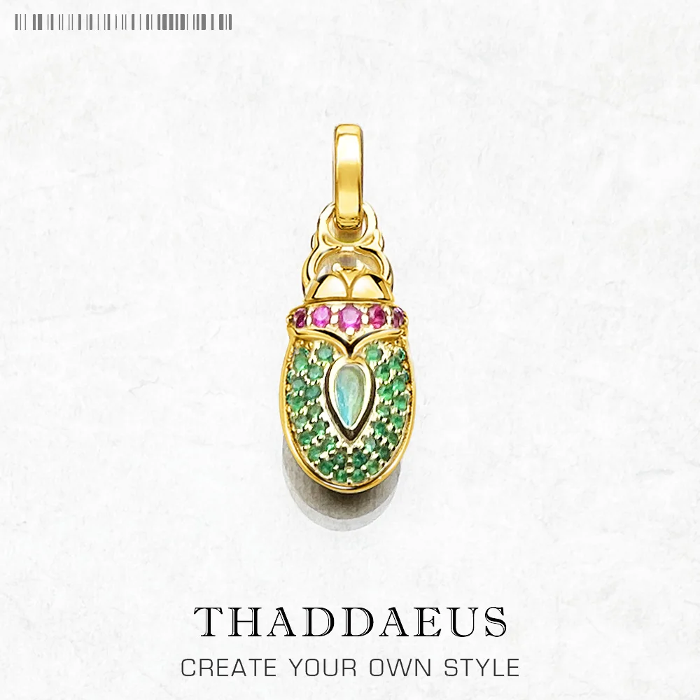 Gold Scarab Pendant 925 Sterling Silver Vintage Jewelry Accessories For Woman Girls