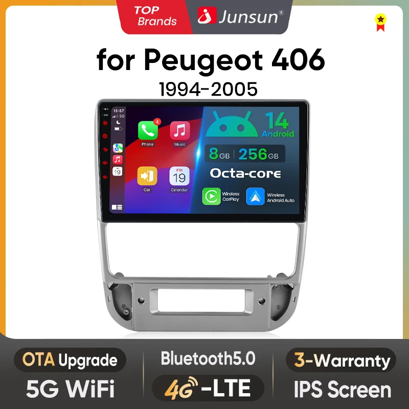 Junsun AI Wireless CarPlay für Apple Android 14 Auto Autoradio für Peugeot 406 1994 1995 1996 1997–2005 Multimedia Navi Stereo