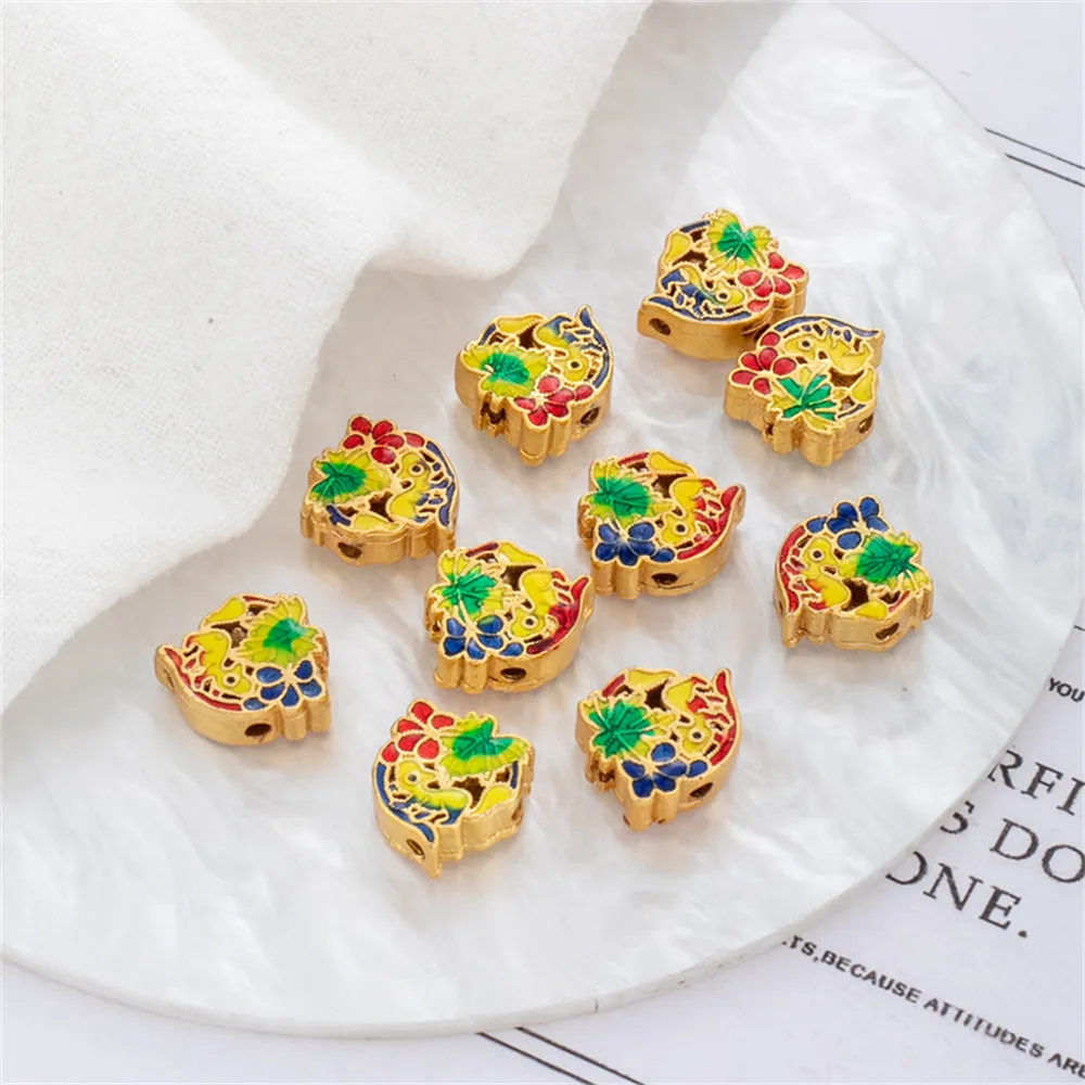 

18k gold coated dumb gold drop oil double-sided two-color grape through-hole spacer bead diy chain accessories