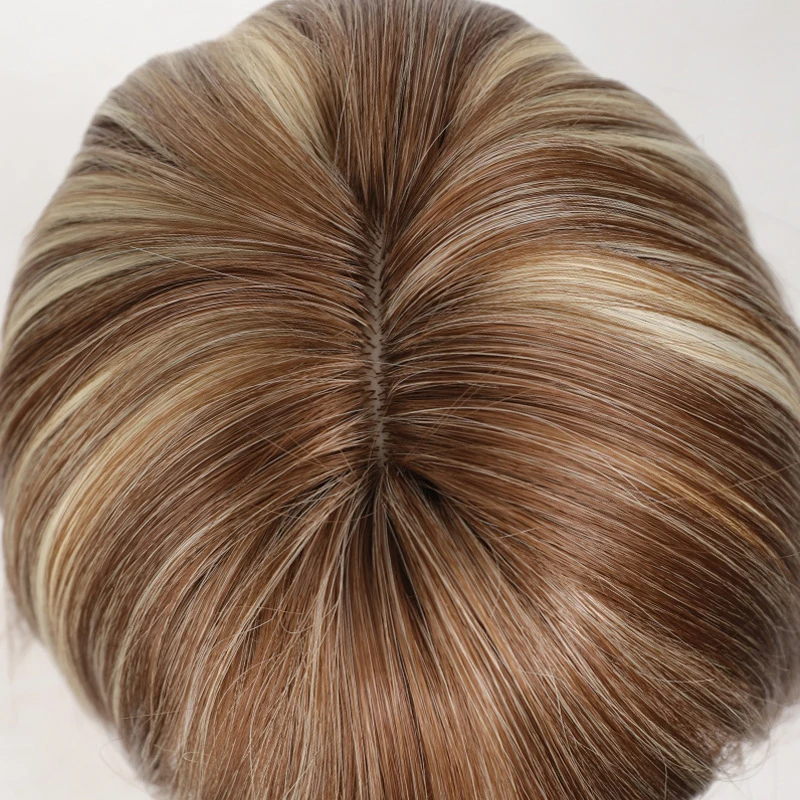 Synthetic Short Women Wig Bob Wig with Hair Bangs Ombre Straight Brown&Blonde Hair for Women Natural Looking Daily Wig Haiepiece