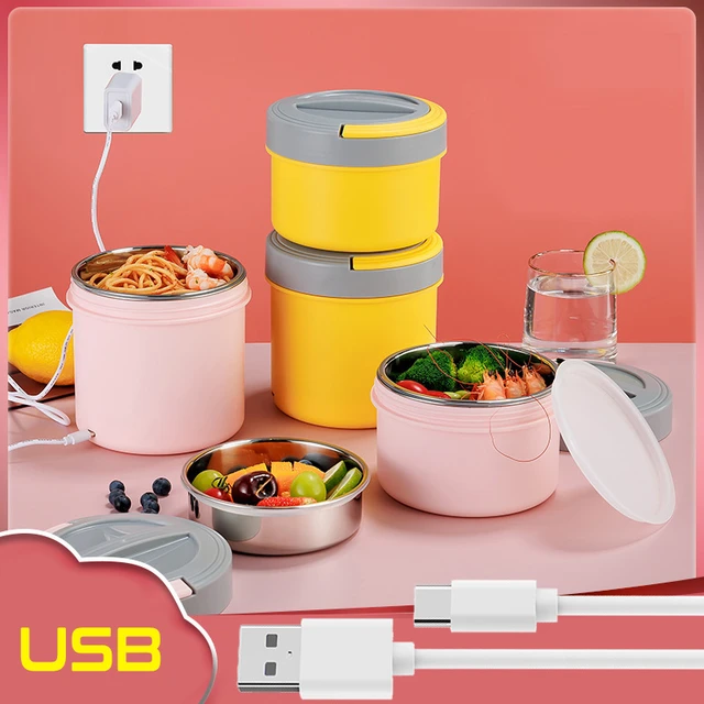 Electric Heated Lunch Box USB 1.2L Thermal Stainless Steel Bento