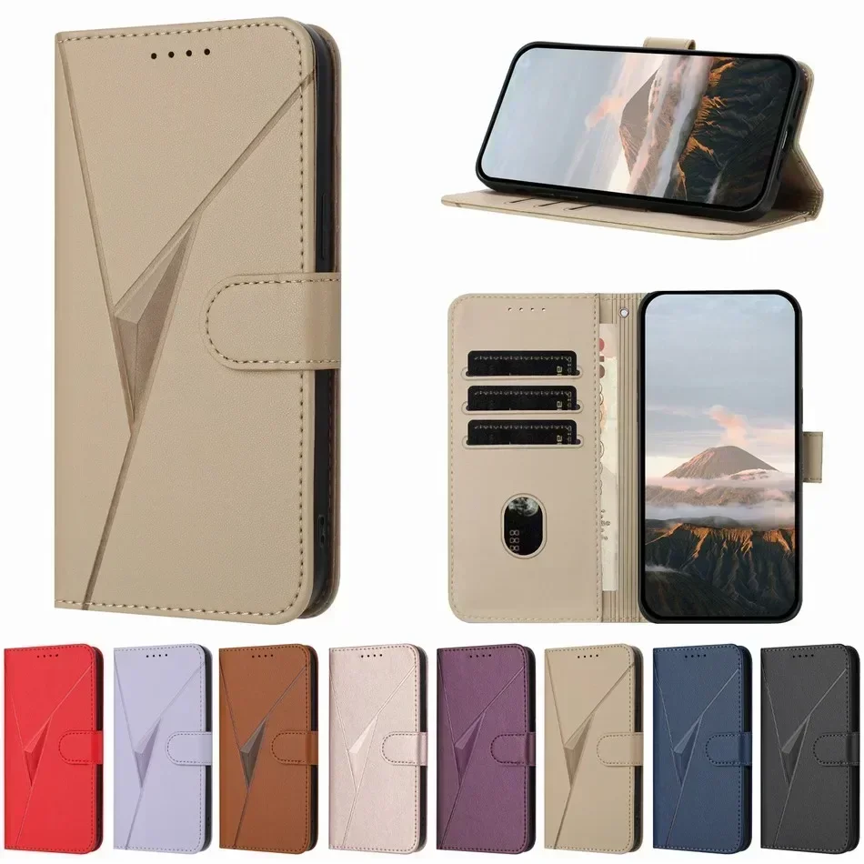 3D Triangle Wallet Phone Cover with Card Slots and Stand Feature #NIB