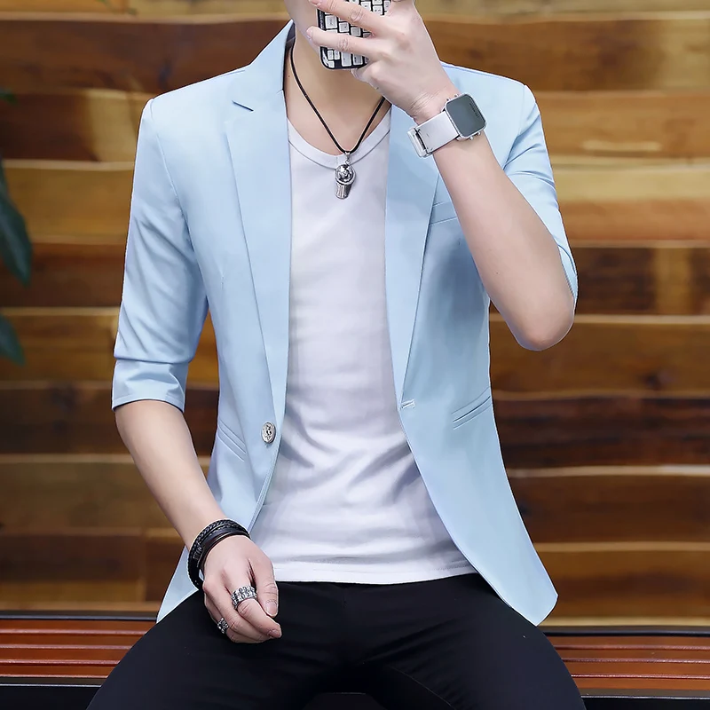 2024 summer small suit men's mid-sleeve suit men Korean version slim small suit handsome youth seven-quarter sleeve jacket 2