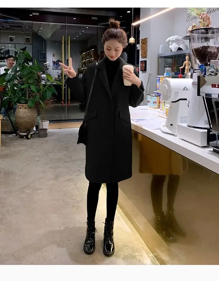 Fashionable 2023 Medium-length Woolen Jacket For Women Loose-fit Camel Color Korean Style Overcoat Trendy Autumn Winter
