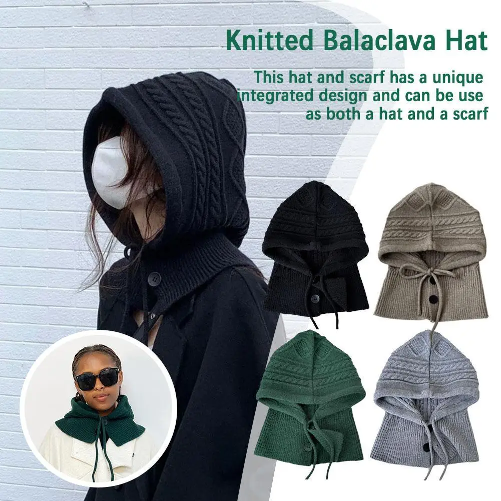 

Knitted Balaclava Hat Winter Warm Thicken Imitation Cashmere Scarf Set Shawl Wool Pullover Hat Accessories