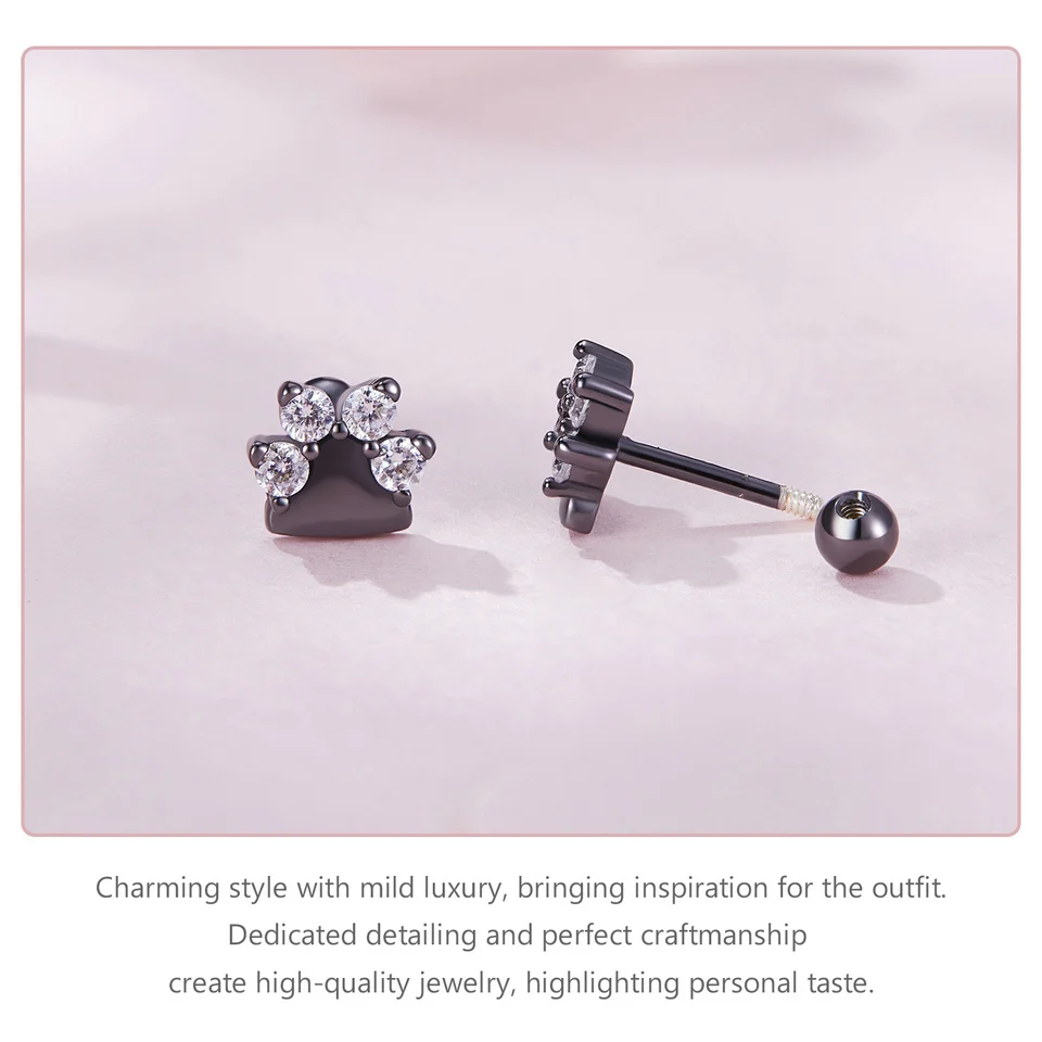 Sterling Silver Black Gold Pet Dog Paw Stud Earrings For Women - PeticaDeals