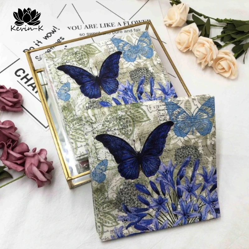 20pcs/pac Butterfly Flower and Grass Colorful Printed Square Paper Napkin Restaurant Cafe Folded Facial Towel 2 Ply 33cm paper napkins