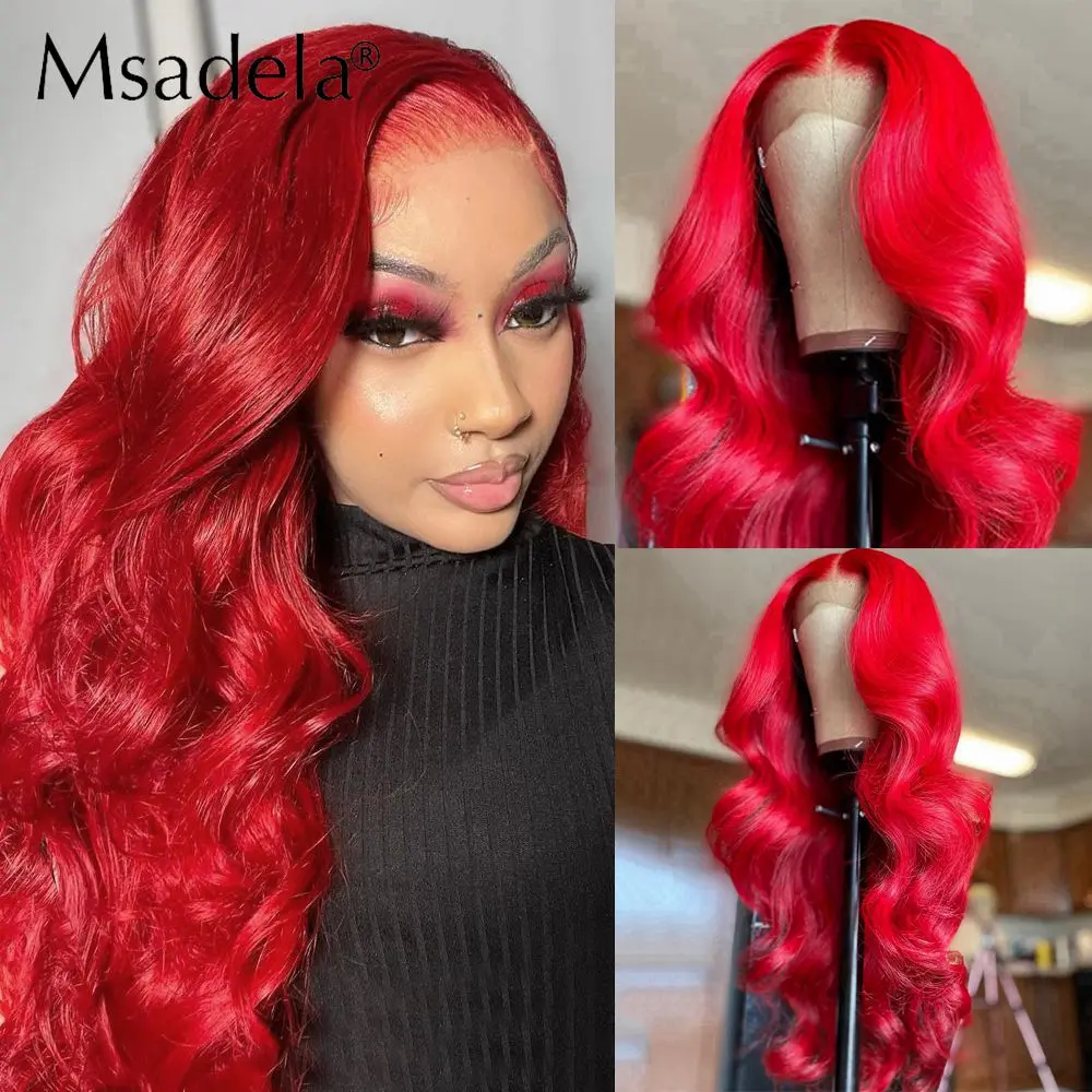 Red Color Body Wave 26Inch Synthetic 13X4 Lace Front Drag Queen Wig With Baby Hair Preplucked Green Cosplay Wigs For Black Women