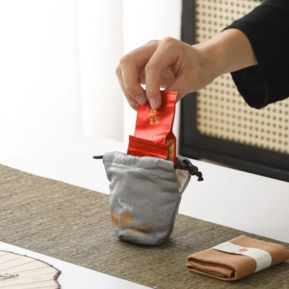 Chinese Style Teacup Drawstring Cloth Pouch Multifunctional Portable Small Item Pouch Exquisite Breakage-proof
