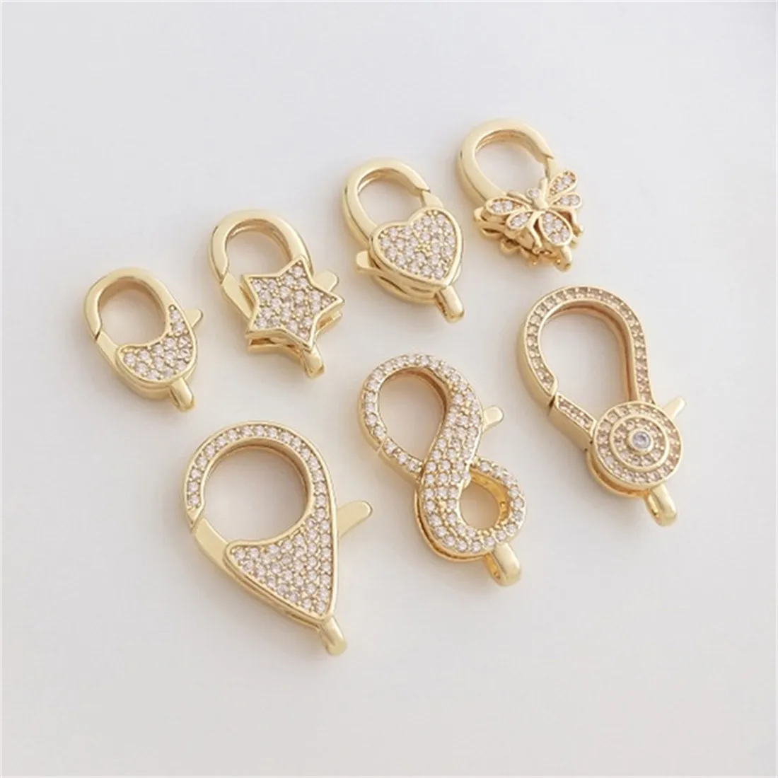 Micro Inlaid Zircon Spring Buckle 14K Gold Wrapped Five Pointed Star Bee Peach Shaped Lobster Buckle DIY High-end Accessory 20pcs 13mm luggage strap metal clasp buckles bags lobster carbines swivel trigger snap hook collar clips diy bag part accessory