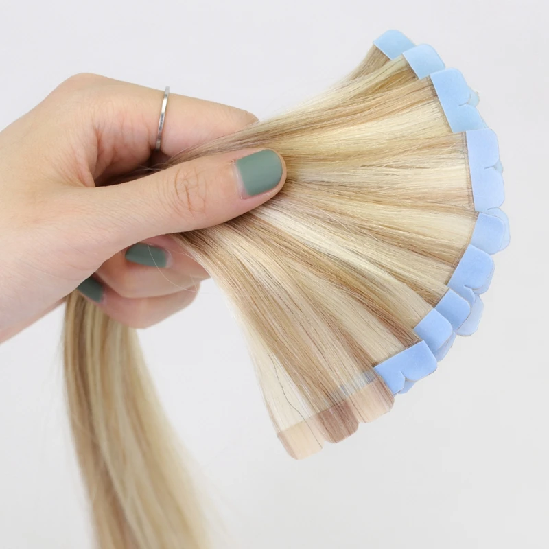 

P18-60 Mix Bonde Mini Tape in Hair Extensions Human Hair Natural Hair Extentions 3x0.8cm Tape Weft Tape Ins 10pcs/pack