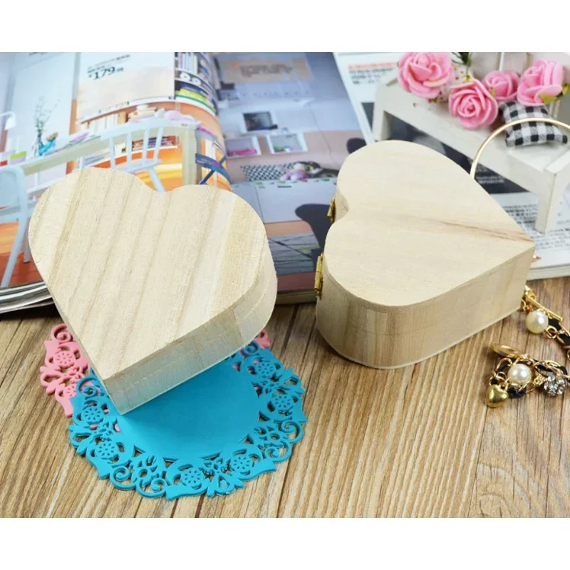 Storage Box Heart Shape Wood Box Jewelry Box Wedding Gift Makeup Cosmetic Earrings Ring Desk Rangement Make Up Wooden Organizer 6