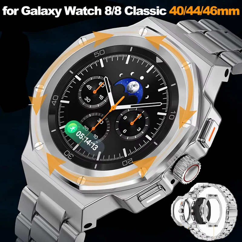 삼성 갤럭시 워치 8 클래식 46mm 스테인리스 스틸 케이스 브레이슬릿용 럭셔리 개조 키트 갤럭시 워치 8 44 40mm 모드 키트