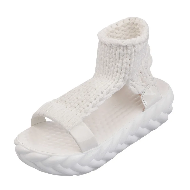 Comfortable Casual Wool Women's Summer Sandals Knit Platform Shoes Candy Color Wedge Sandalias Women