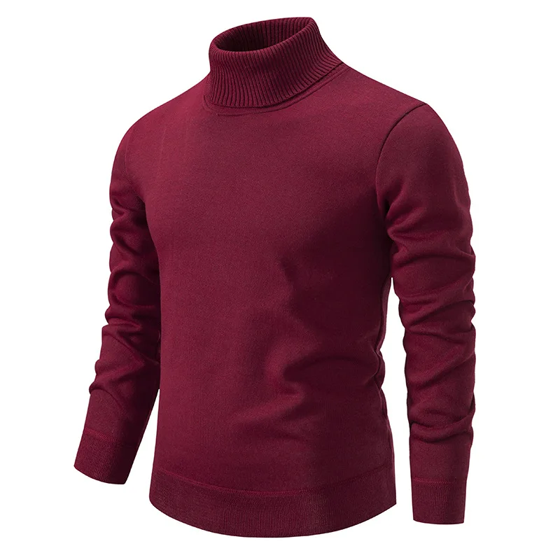 Mens Autumn Winter Turtleneck Sweater Mens Casual Slim Solid Thicken Fleece Warm Knitted Pullover Street Versatile Knitwear 4XL 5