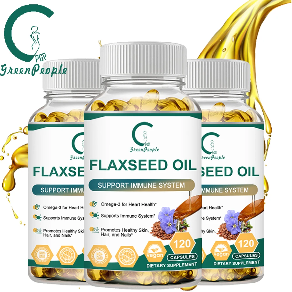 

Organic Flaxseed Oil Capsules-1000mg Premium,Virgin Cold Pressed from Flax Seeds-Hair Skin &Nails Support-Omega 3-6-9 Supplement
