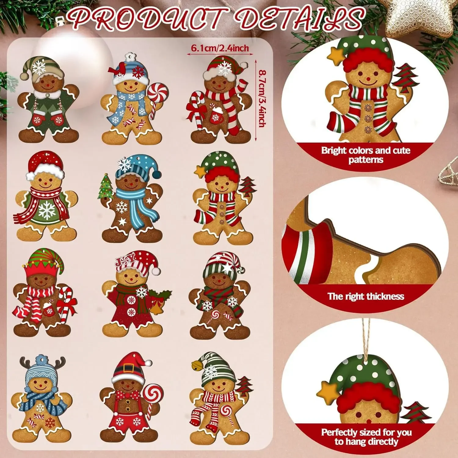 Gingerbread Man Ornaments - Cute Wooden Christmas Tree Decorations