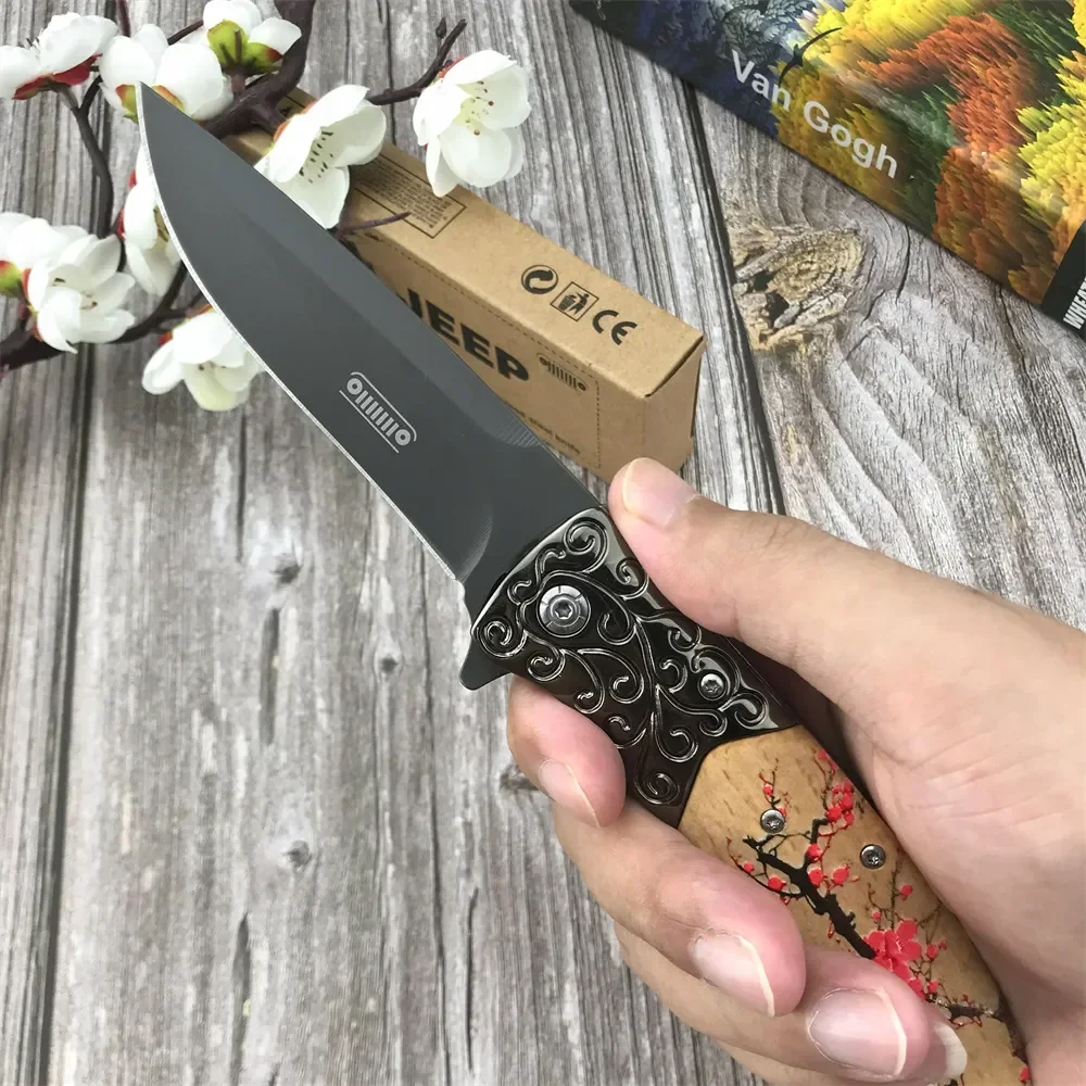 

Wooden Handle Outdoor Hunting Pocket Knife 5Cr13Mov Blade Tactical Self Defense Rescue Camping Everyday Carry Knives - DA157