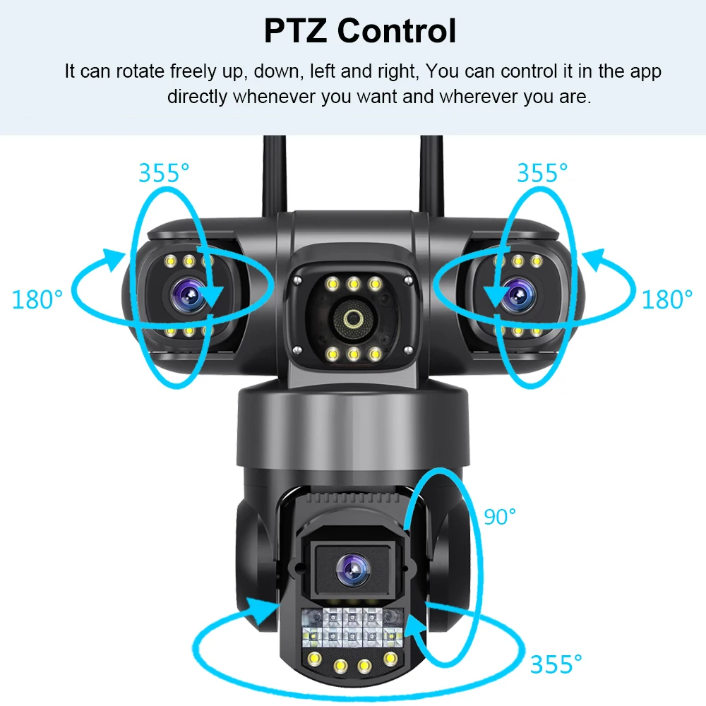 12MP Triple Lens 10X Zoom Camera 4G Sim Card 3 Screen 6K Security Outdoors Home Surveillance P2P Wireless WiFi Video Monitor 2