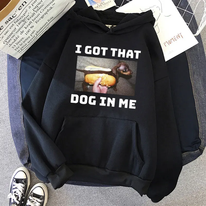 

Толстовка с надписью «I Got That Dog in Me», толстовка с капюшоном и смешным изображением собаки, винтажная Повседневная зимняя уличная одежда большого размера с длинными рукавами и карманами