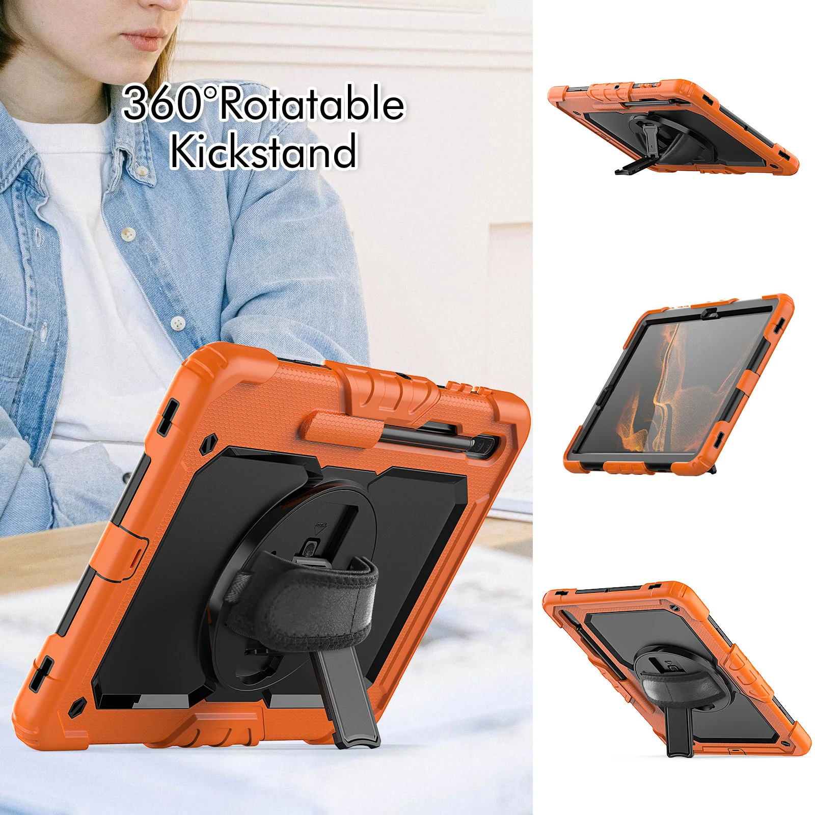 360 Rotation Hand Strap&Kickstand Funda Tablet Samsung Galaxy Tab S6 Lite 10.4 S7 /8 Plus 12.4 S8 Ultra 14.6 Protective Cover