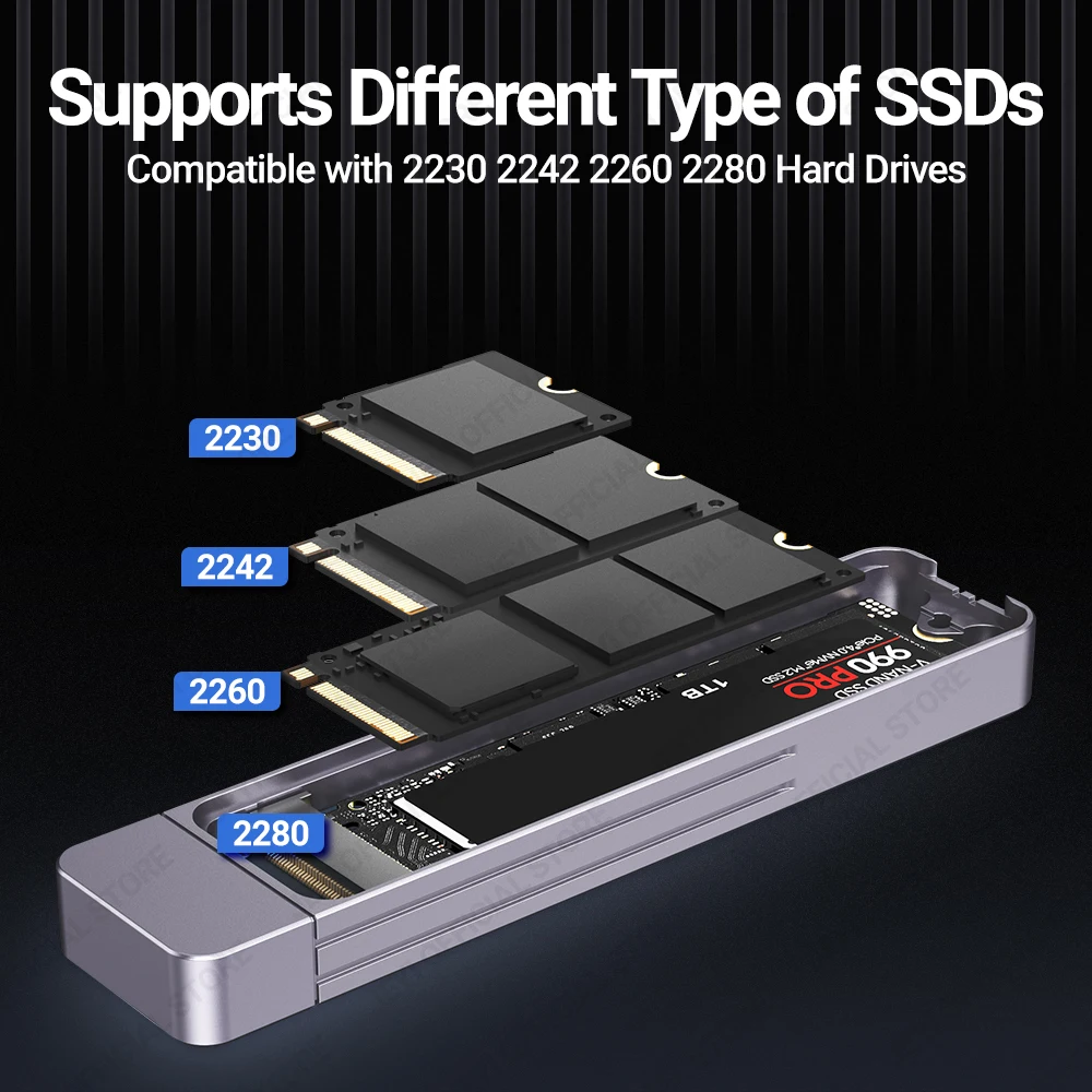 JEYI Direct-attach M.2 NVMe Enclosure USB-A Plug USB 3.2 10Gbps In-line Aluminum 2242 2280 SSD Case With Magnet Protective Case ssd enclosure