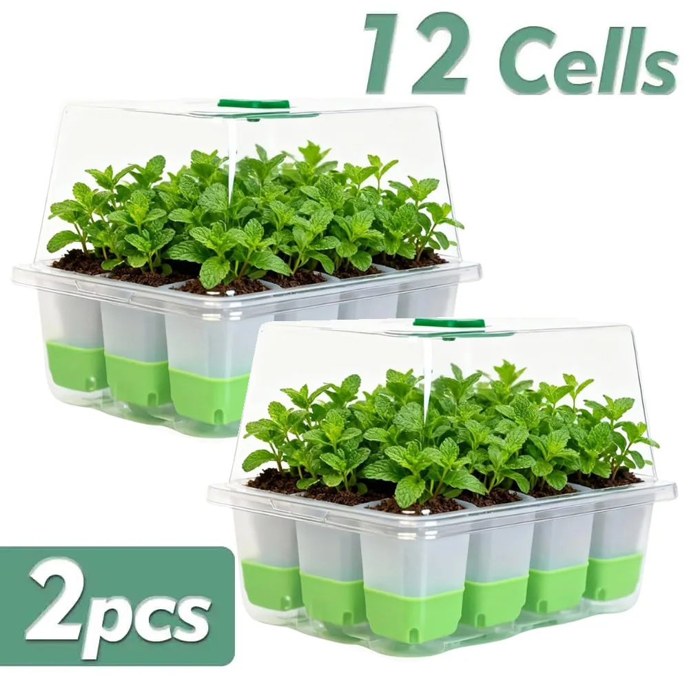 Seedling Starter Tray with Transparent Cover and Adjustable Humidity for Indoor Garden Germination