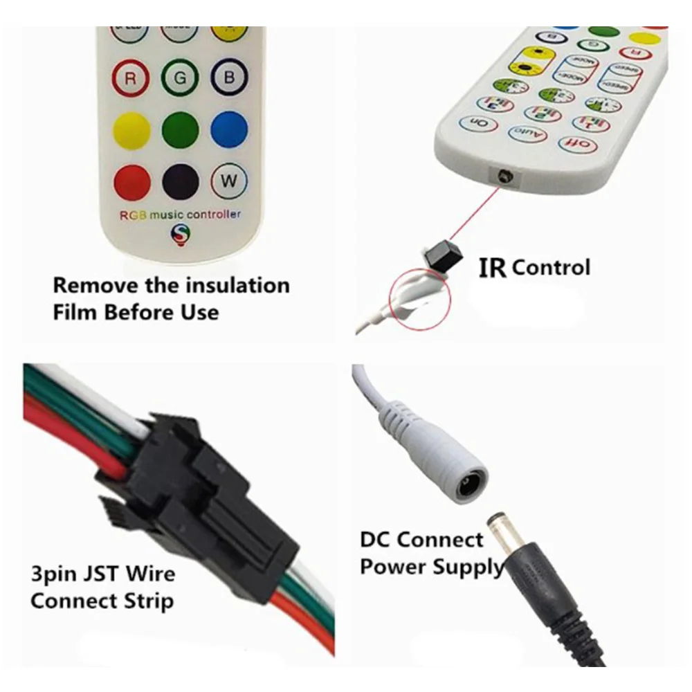 WS2812B Bluetooth Controller for Addressable LED Strip Light 5050 RGB LED Tape 24Key Remote Music Smart Controller