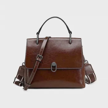 Burminsa Cowhide Genuine Leather Wide Strap Shoulder Crossbody Bags For Women 2024 Trend Designer Short Handle Ladies Handbags