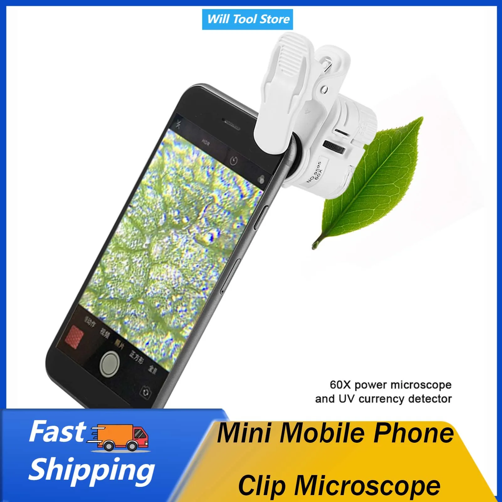 Digital Microscope Handheld Microscope Mini Microscope Pocket Microscope Mini Mobile Phone Clip 9595W 60X Magnifying Glass LED UV Light