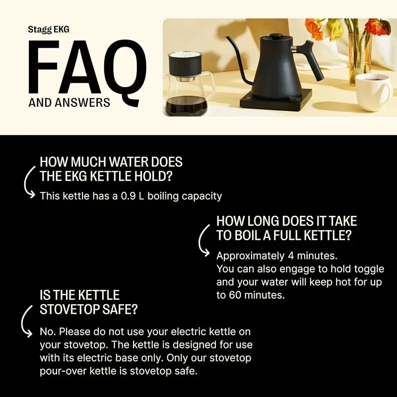 Fellow Stagg EKG Electric Gooseneck Kettle - Pour-Over Coffee and Tea Kettle - Stainless Steel Kettle Water Boiler 3