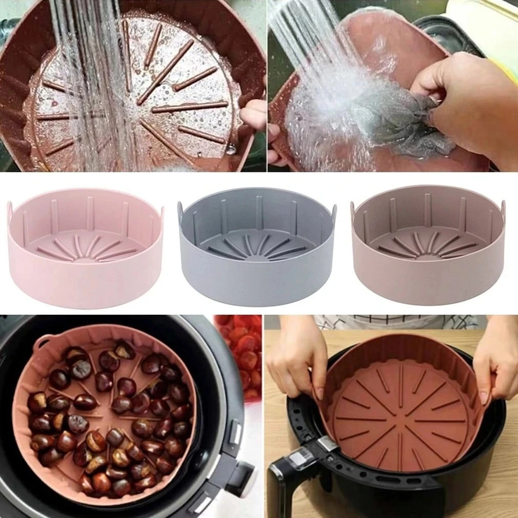 Airfryer Grill Pot Tray Bakeware Pan Air Fryer Baking Mat Mold Basket  Silicone Plate Bowl Kitchen Oven Cooking Accessories Tool