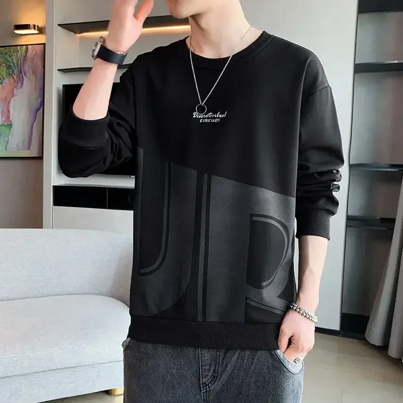 thumbnail image 1 of Sudadera para hombre, sin capucha, ropa masculina, jersey gráfico bordado, camiseta azul de una pieza, cálida, nueva, en overfit simple S, 1 of 5