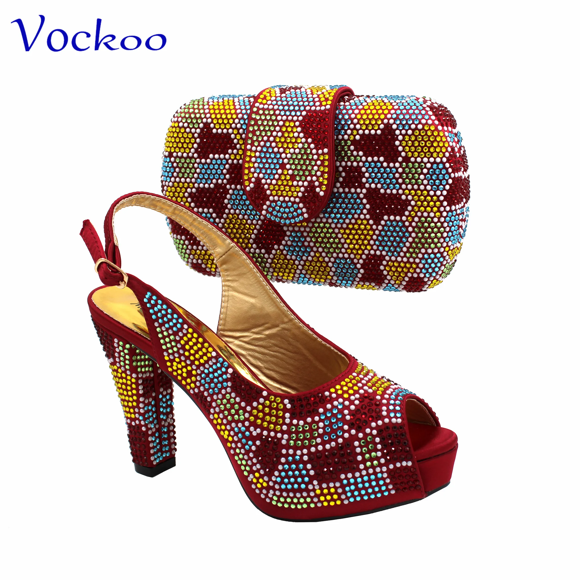 New Shoe and Matching Bag for Nigeria Party Slip on Shoes for Women Ladies Italian Shoes and Bag Set Decorated with Rhinestone