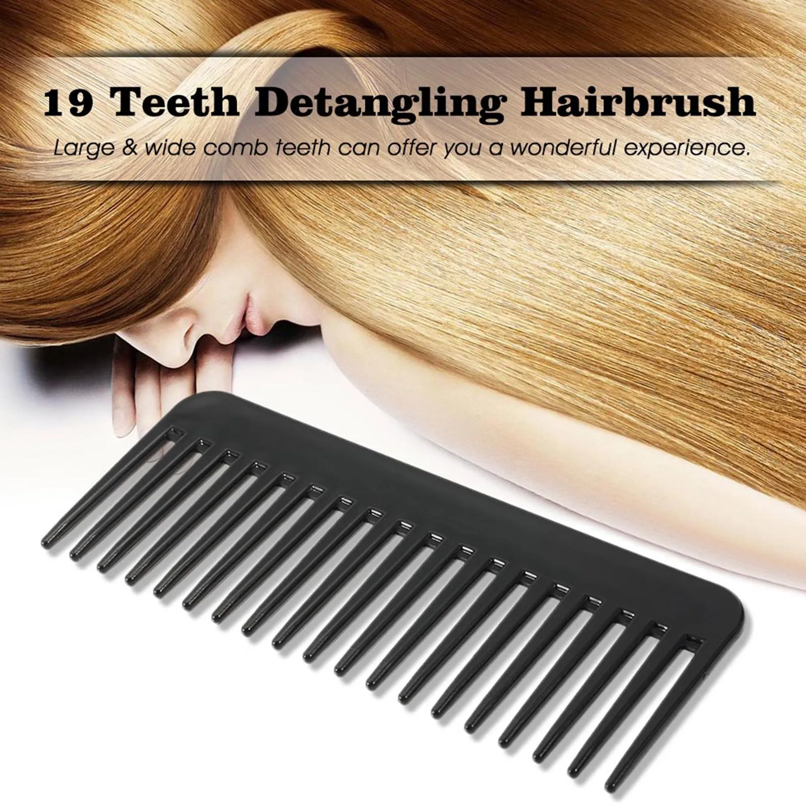 Black Large Wide Tooth Comb 19 Teeth Detangling Hairbrush Heat-resistant Anti-static Scalp Massage Hair Comb Hair Accessories