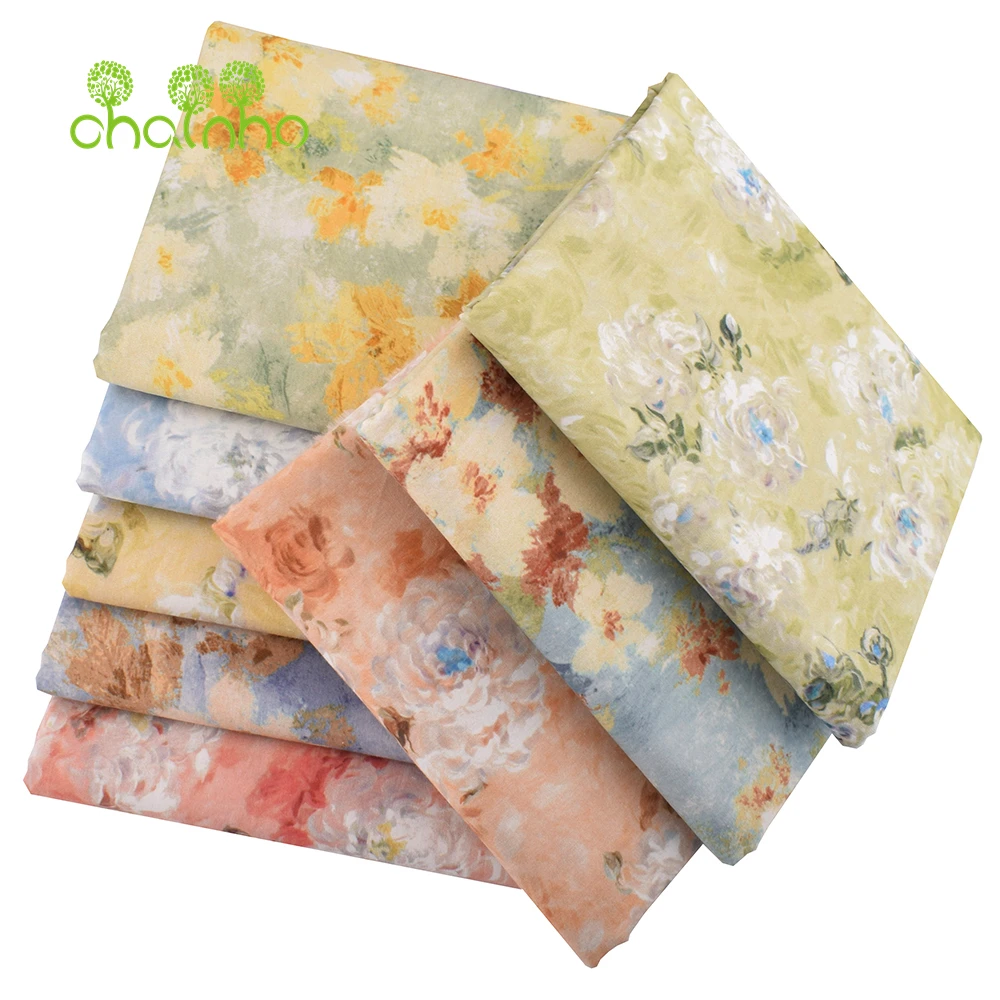 Chainho,Printed Plain Weave Poplin Cotton Fabric,DIY Quilting Sewing Material,Patchwork Cloth,Floral Series,2 Sizes,15PC217