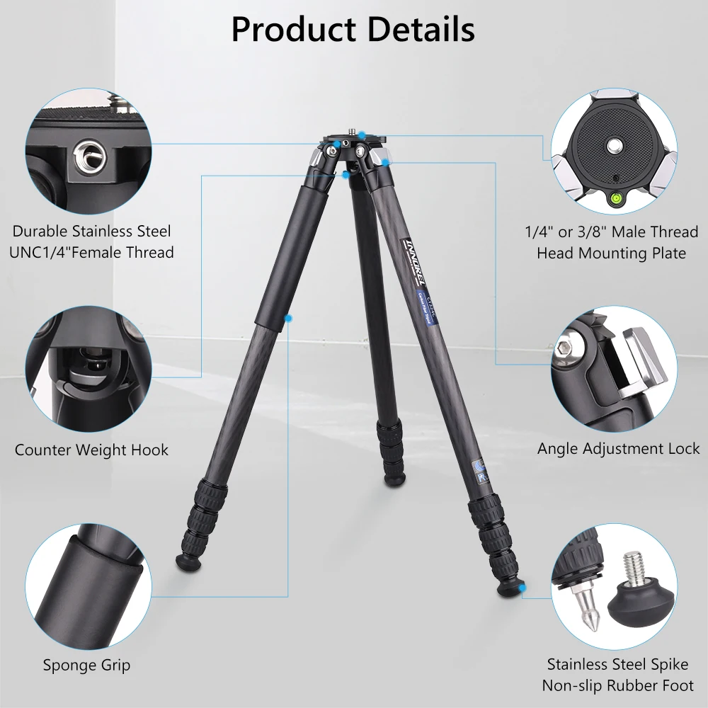 Compact Carbon Fiber Tripod with Stone Bag INNOREL CT324C Heavy Duty Travel Camera Stand for Canon Sony Nikon DSLR Camcorder