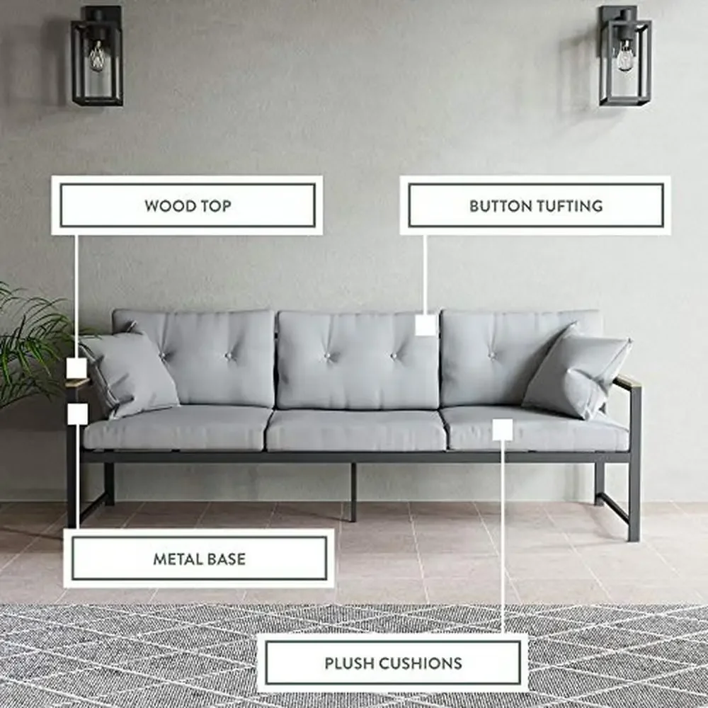 Modern Outdoor Metal Sofa with Plush Cushions and Throw Pillows Patio Porch Deck Yard Mix and Match Seating and Tables Charcoal 3
