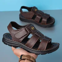 Sandales en Cuir group pour Homme, Chaussures de Plage Antidérapantes, Grande Taille, Nouvelle Collection 2