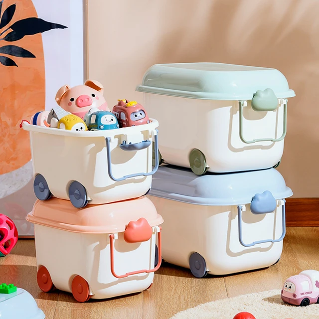 Cute toy storage box basket large capacity children's plastic LEGO packing box  storage box with cover cartoon - AliExpress