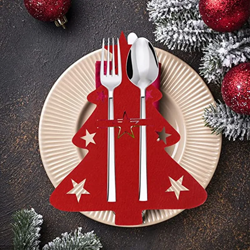 Christmas Tree Cutlery Rack Fork Spoon Bag Felt Christmas Table Decoration Cutlery Bag X-Mas Party Festival Table Ornaments