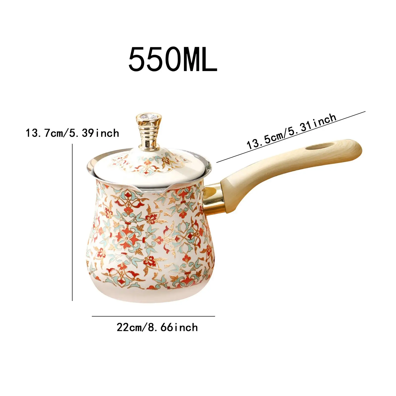 Turkish Coffee Pot With Long Wooden With Lid Arabic Heavy Duty 550/720Ml