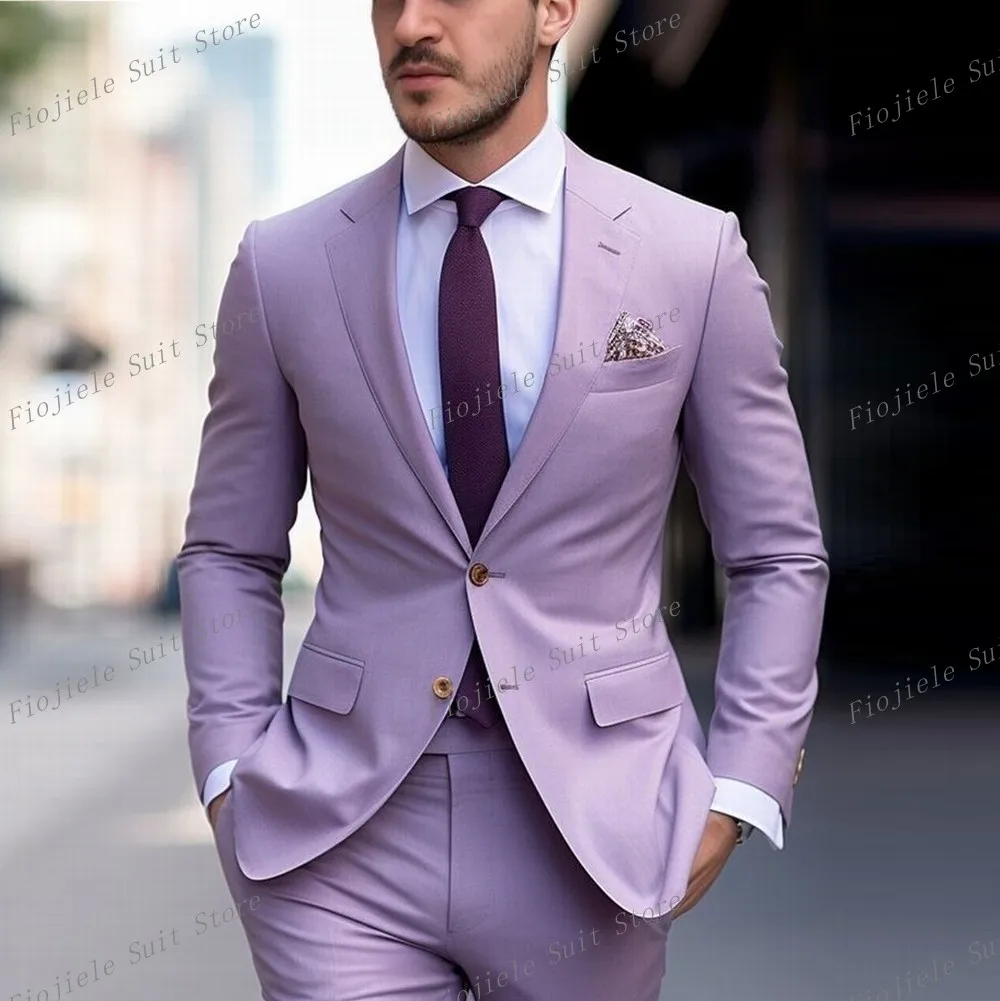 Light Purple Men Formal Occasion Tuxedos Business Suit Groom Groomsman Wedding Party Prom Male Clothing 2 Piece Set Blazer Pants